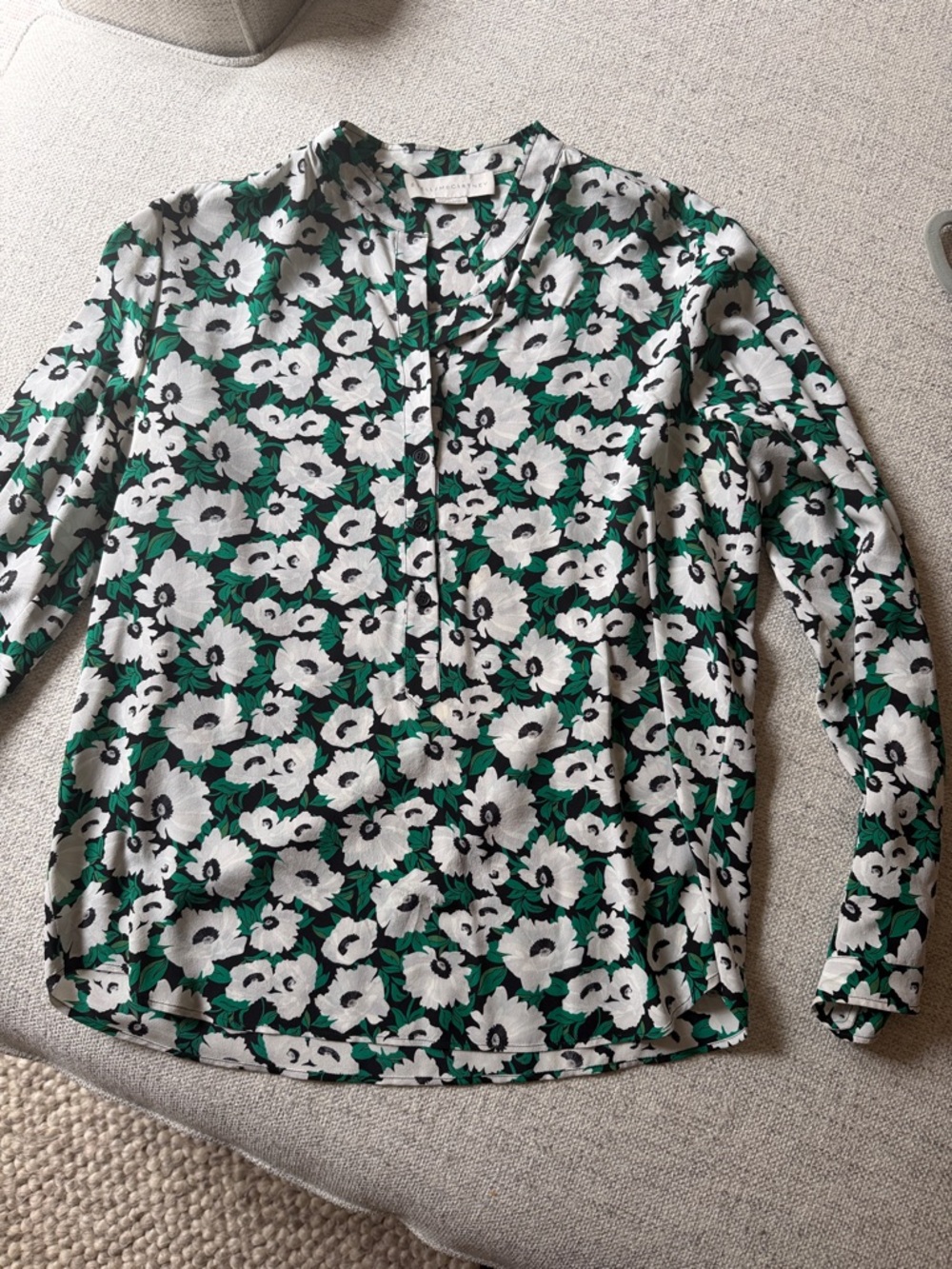 Stella McCartney size 42Floral Print Long Sleeve Blouse in White & Green